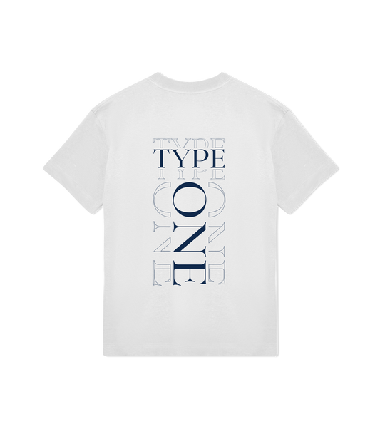 Double Vision Off White/Navy Blue Oversized Tee Unisex