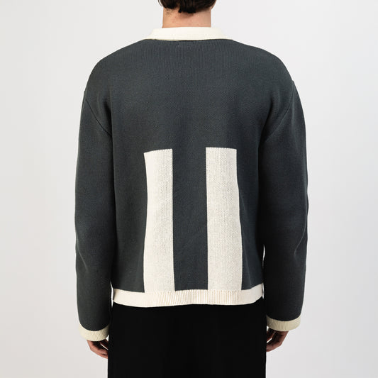 Heavy Jersey Blue Grey & White – On model Back view | Type One heavy knit streetwear