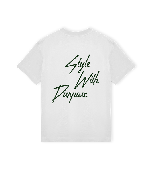 Style With Purpose Off White/Dark Green Oversized Tee Unisex