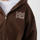 ESTD.2026 Balloon Zip Hoodie Brown – Detail view | 400GSM heavyweight cotton thumbnail
