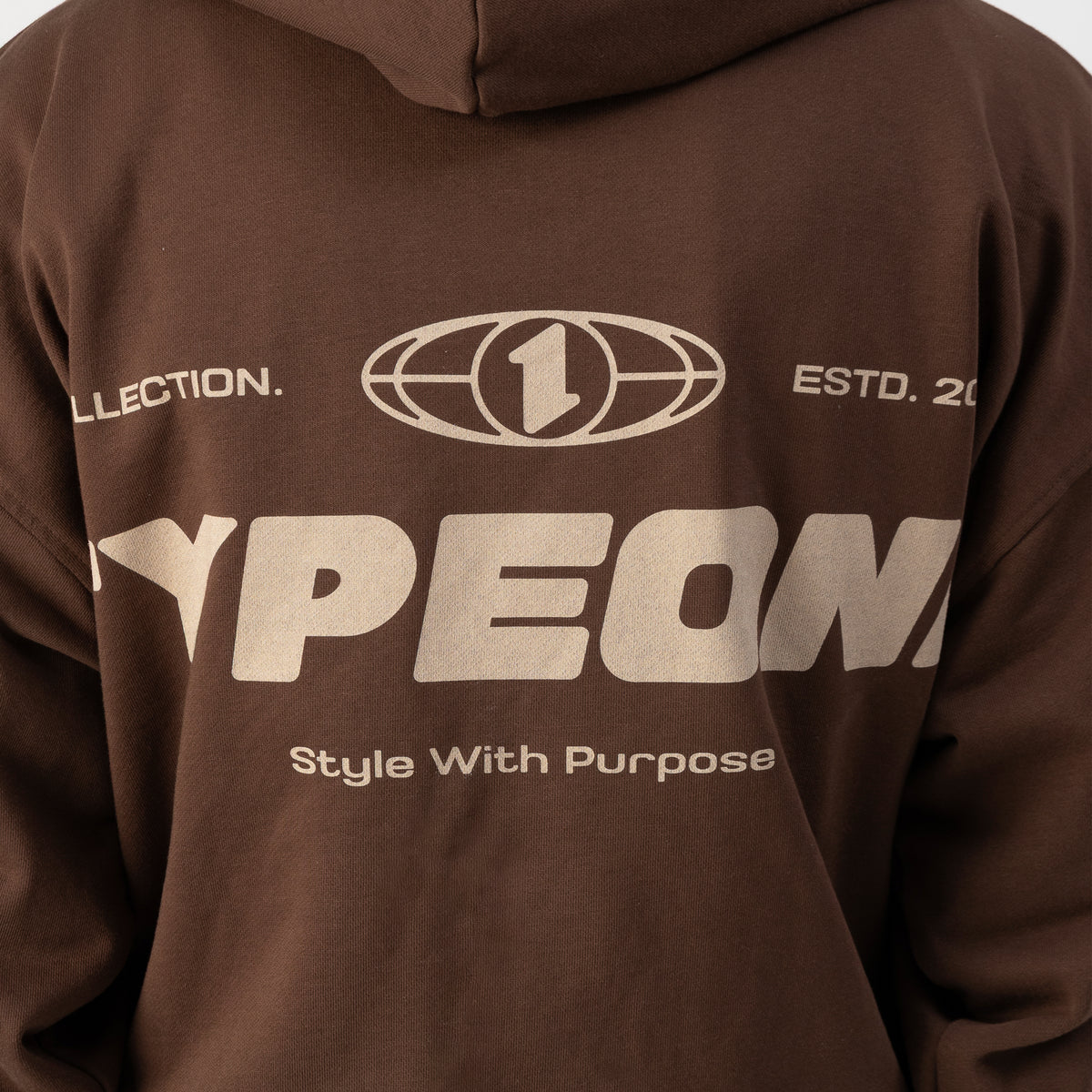 ESTD.2026 Balloon Zip Hoodie Brown – Close-up detail | Full-zip balloon sleeves