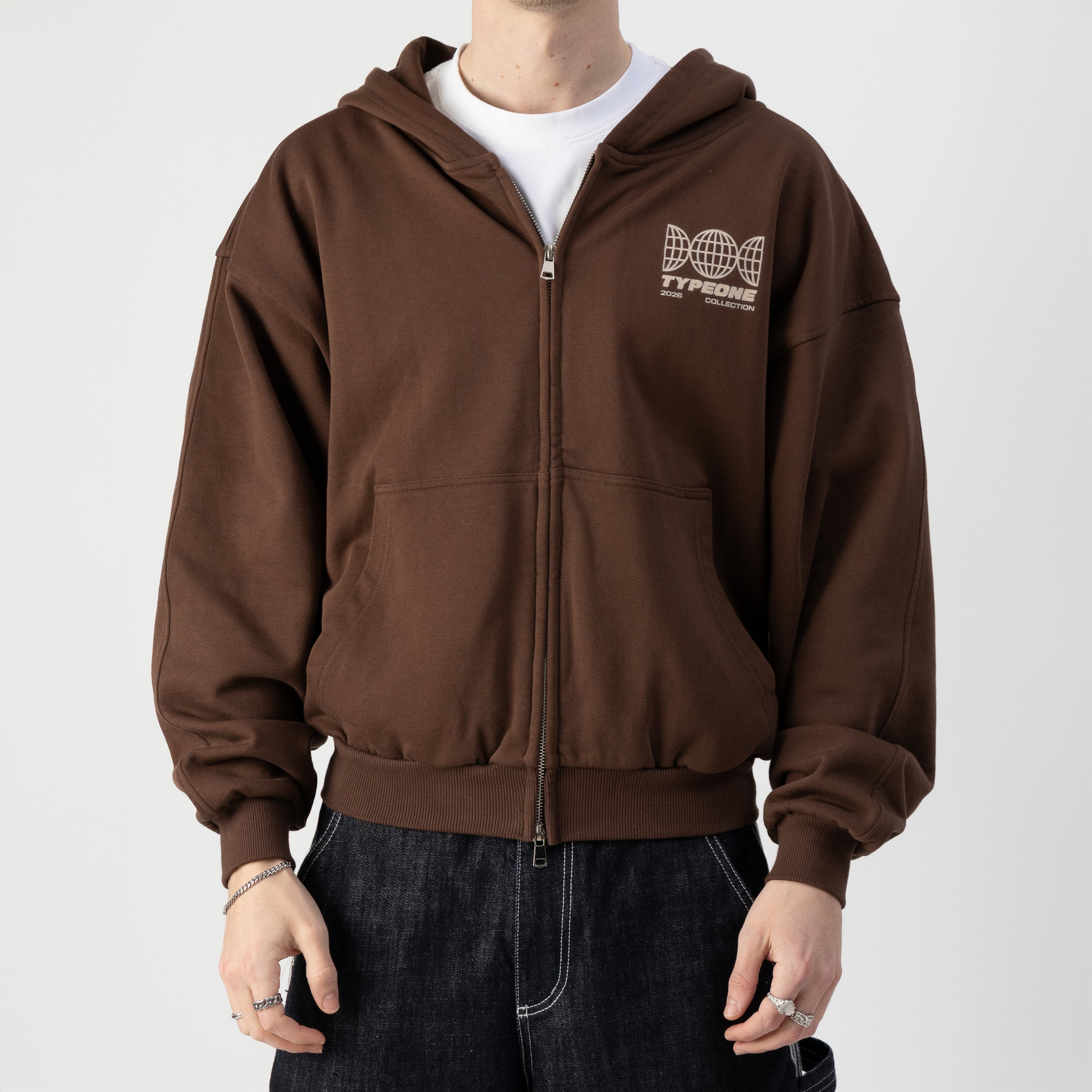 ESTD.2026 Balloon Zip Hoodie Brown – Type One | Heavyweight Dutch