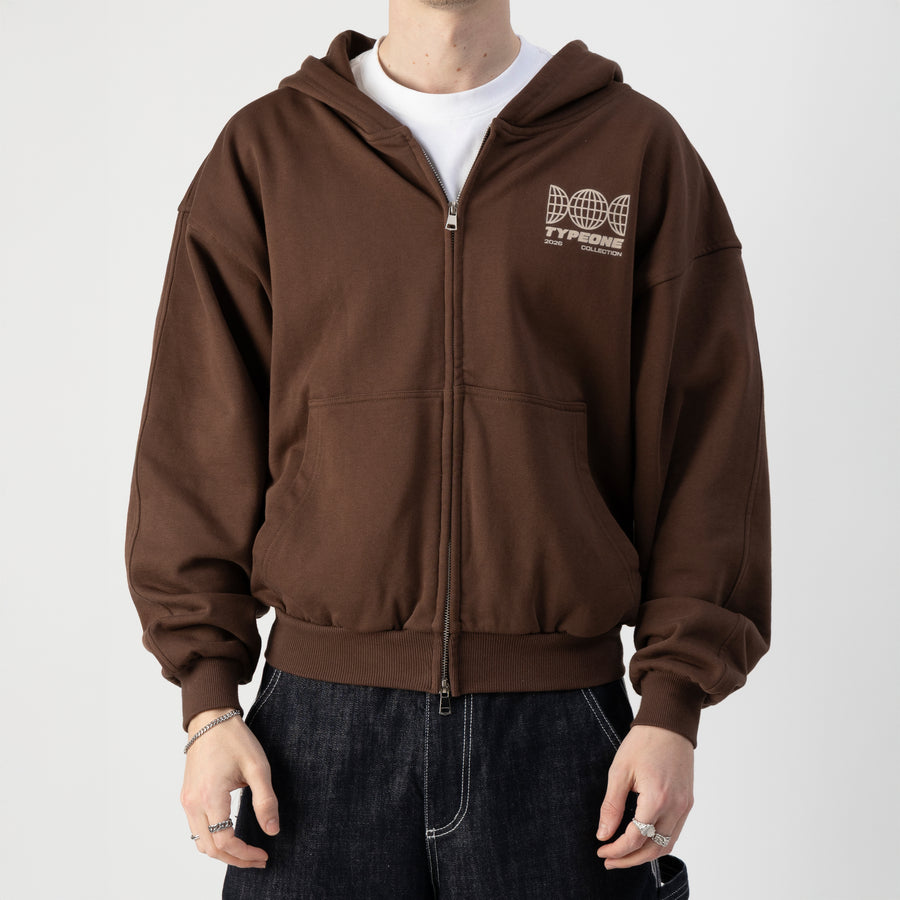 ESTD.2026 Balloon Zip Hoodie Brown