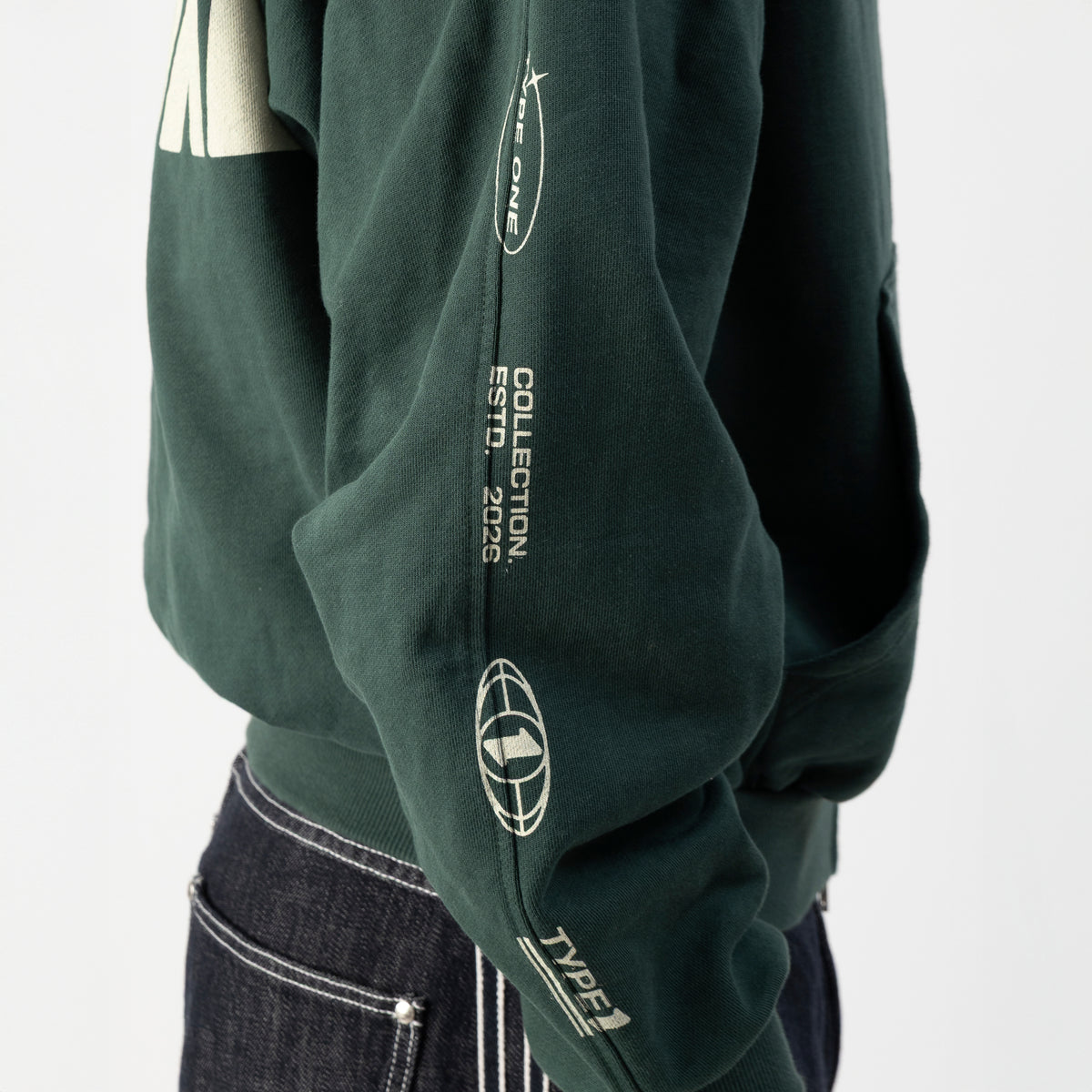 ESTD.2026 Balloon Zip Hoodie Green – Detail view | 400GSM heavyweight cotton