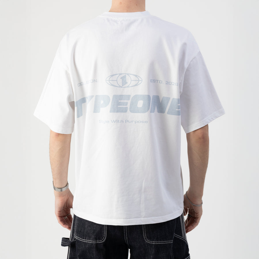 ESTD.2026 Tee White – On model Back side | Drop shoulder 280GSM cotton tee