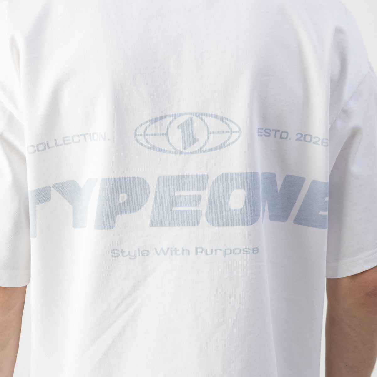 ESTD.2026 Tee White – Close-up | Reactive-dyed cotton Type One