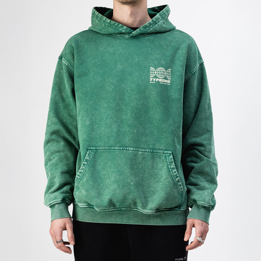 ESTD.2026 Hoodie Washed Cactus – On model front | Type One oversized hoodie