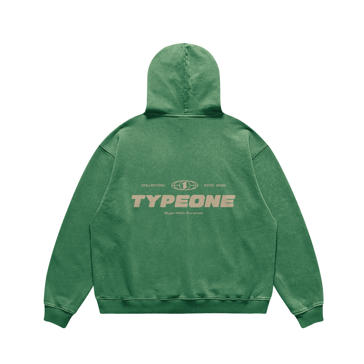 ESTD.2026 Hoodie Washed Cactus – Back view | Type One Dutch Streetwear
