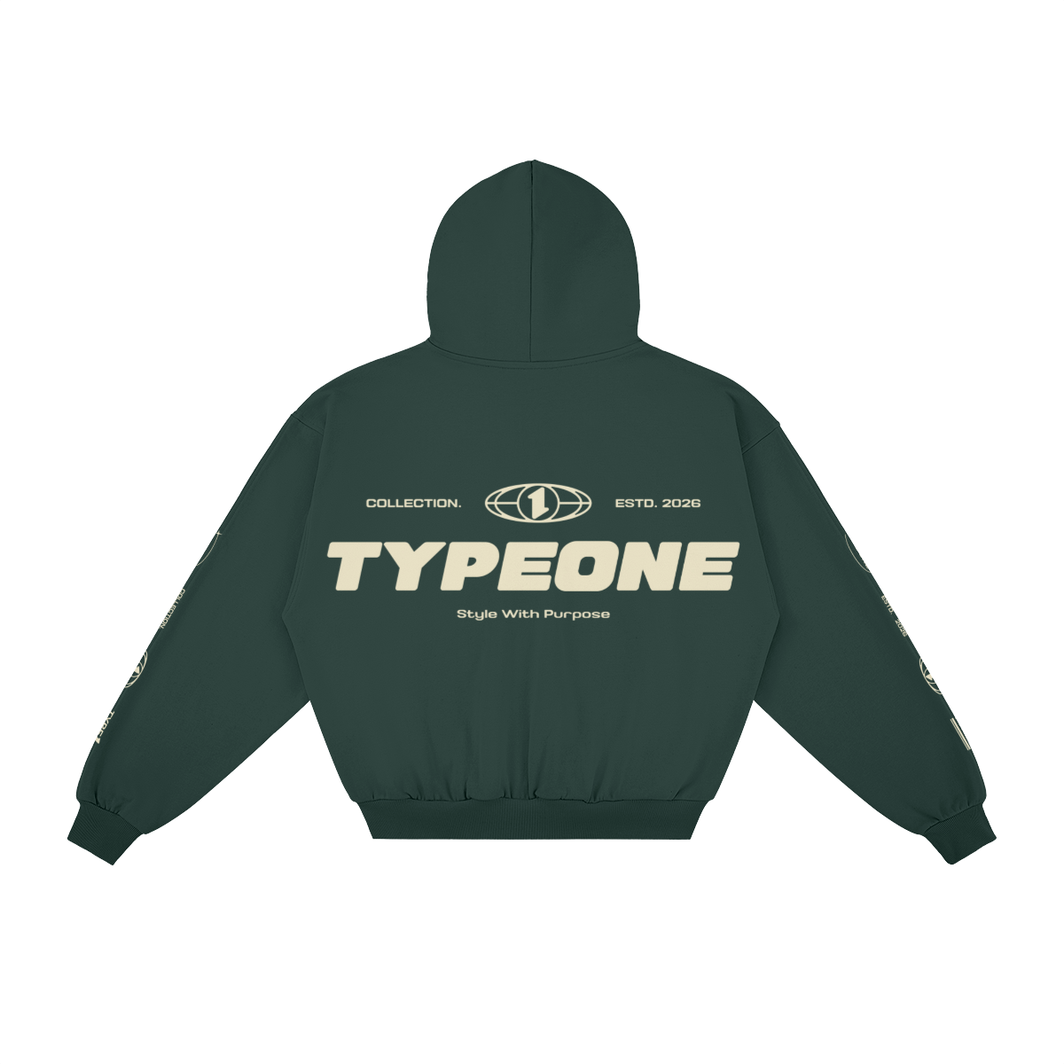 ESTD.2026 Balloon Zip Hoodie Green – Back view | Type One Dutch Streetwear