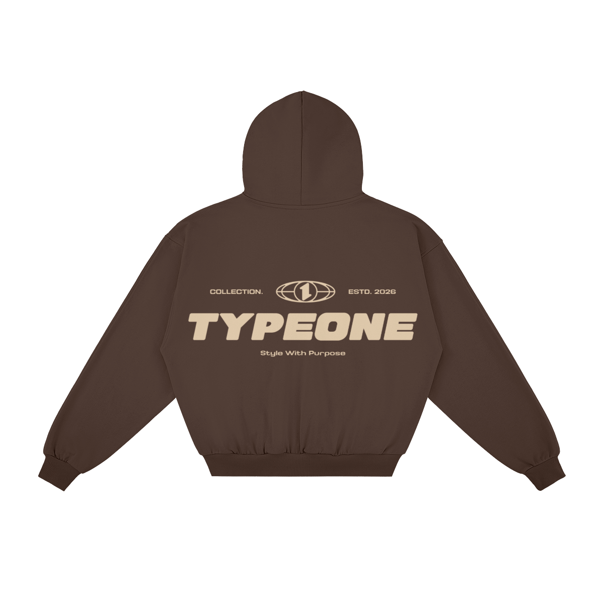 ESTD.2026 Balloon Zip Hoodie Brown – Mannequin view | Type One Dutch Streetwear