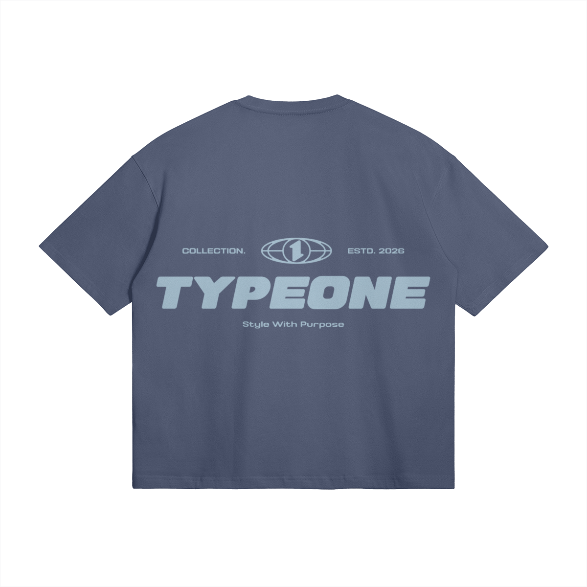 ESTD.2026 Tee Slate Blue – Back view | Type One Dutch Streetwear