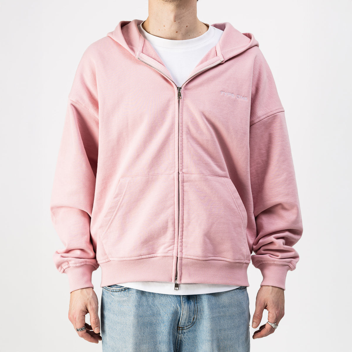 Zip Hoodie Pink – On model | Type One oversized zip hoodie