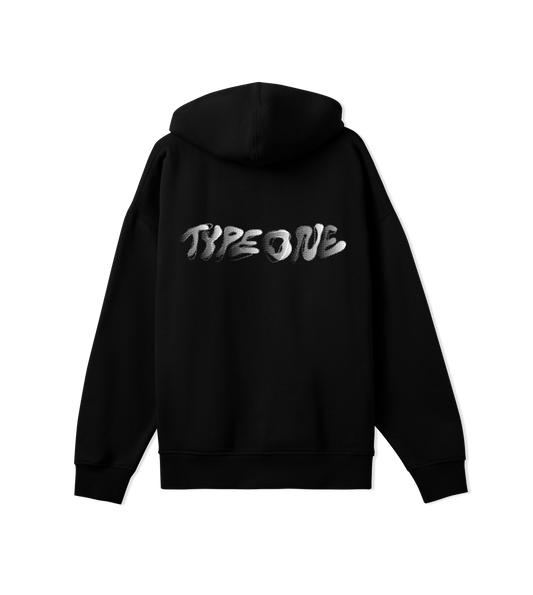Type One Distorted Black Oversized Unisex Hoodie