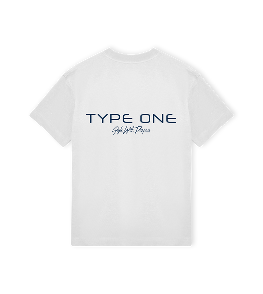 Type One Style With Purpose Off White/Navy Blue Oversized Tee Unisex