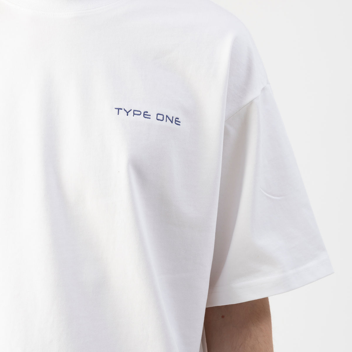 Type One Boxy Tee White – Detail view | 280GSM combed cotton crew neck Type One