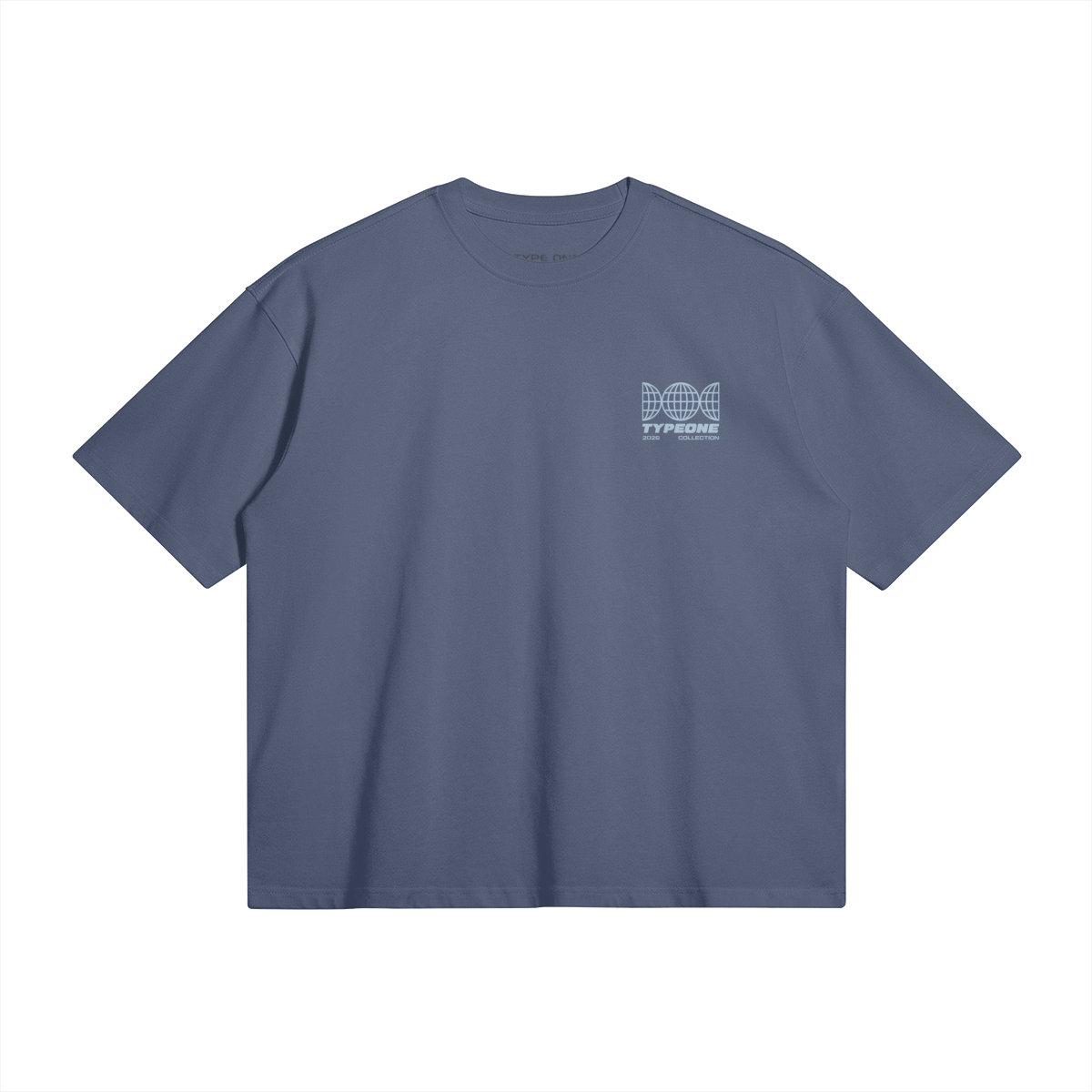 ESTD.2026 Tee Slate Blue – Front view | Type One boxy 280GSM Dutch Streetwear