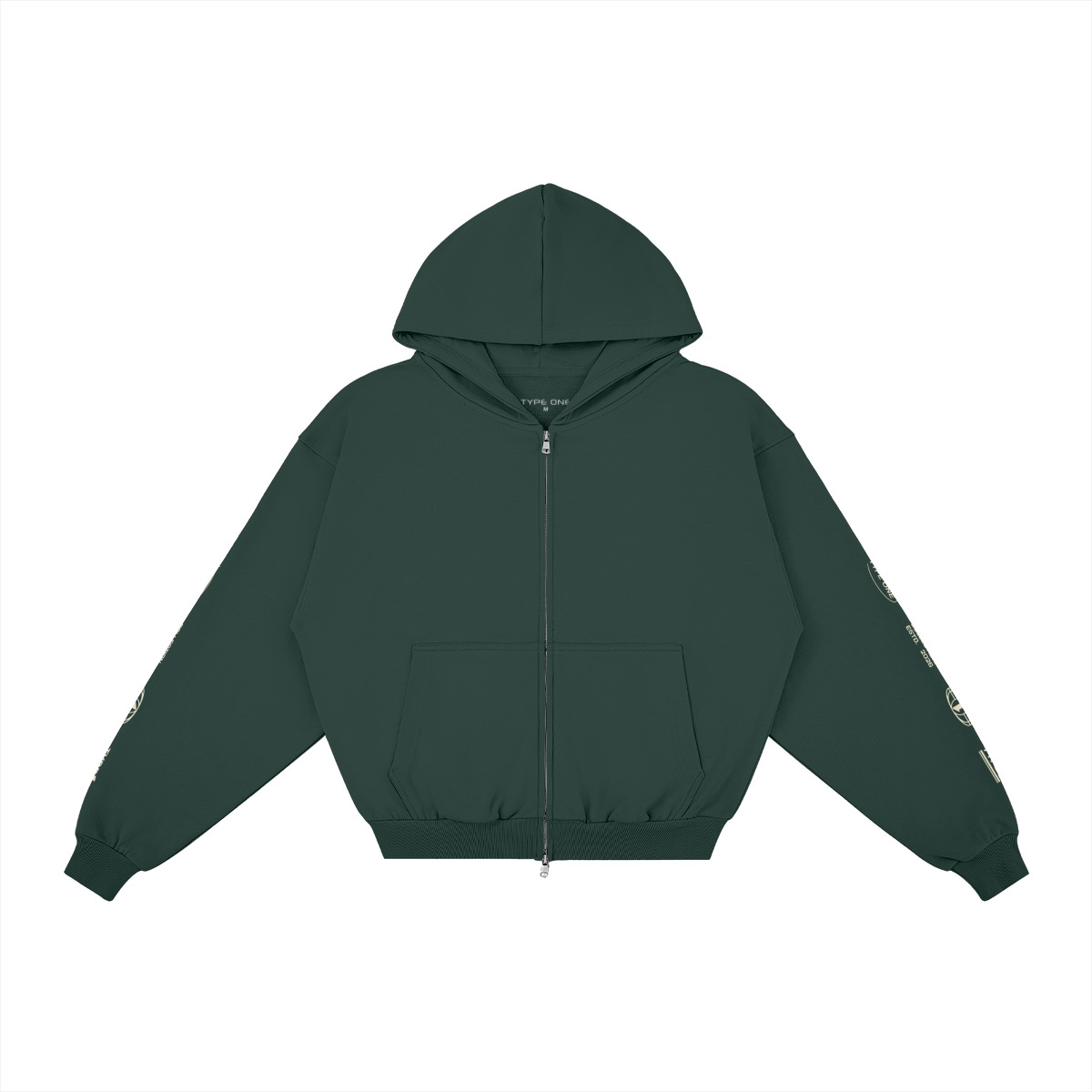 ESTD.2026 Balloon Zip Hoodie Green – Front view | Type One Dutch Streetwear