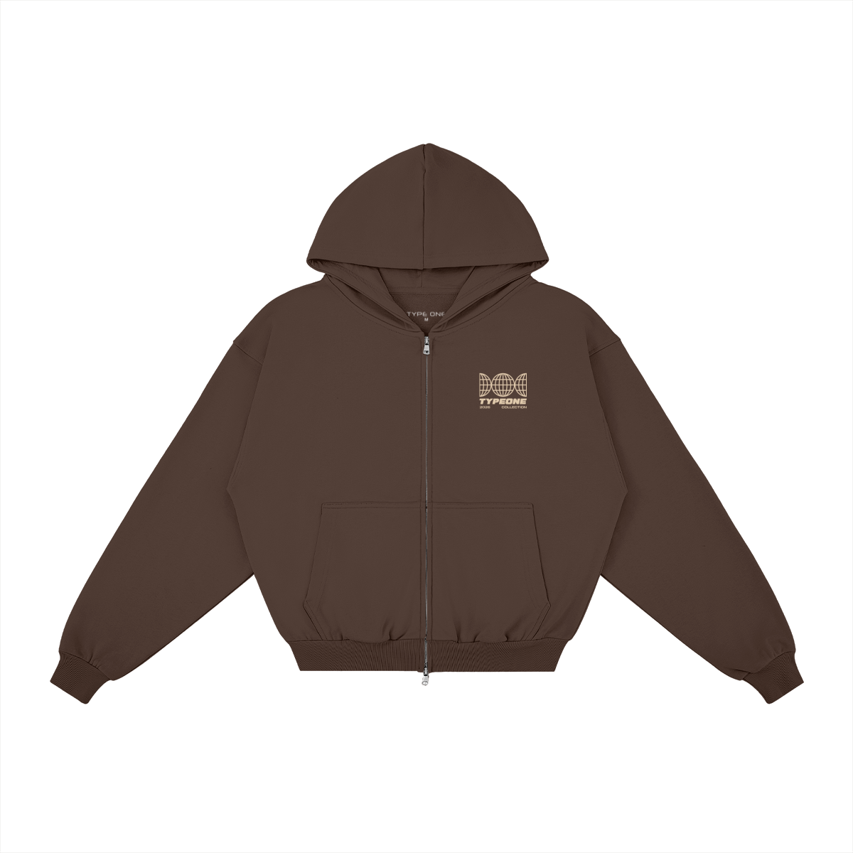 ESTD.2026 Balloon Zip Hoodie Brown – Front view | Type One Dutch Streetwear